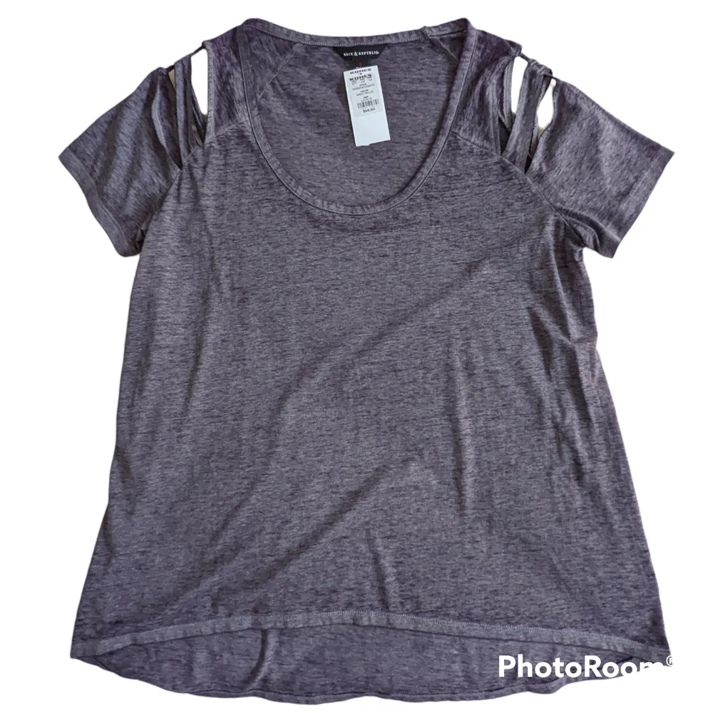 Rock & Republic Top Womens Sz L Frost Gray Cutout Scoop Neck Tee NWT - Picture 5 of 9